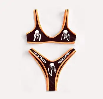 2022 Новые женские комплекты бикини Yiiciovy из двух частей, купальники с принтом Черепа на Хэллоуин, Сексуальный женский летний купальный костюм, Бикини
