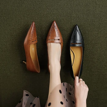 2023 г. новые весенние женские туфли-лодочки из натуральной кожи длиной 22-24,5 см из воловьей кожи + свиной кожи с перфорацией типа 