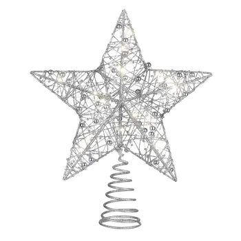 25x30 см Креативный Рождественский Елочный Топпер Star Treetop Light Украшение Рождественской Вечеринки для Домашнего Бара Shop (Серебристый)
