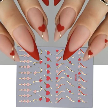 3D наклейки для ногтей, День Влюбленных, День Святого Валентина, французская кривая полоса, наклейки для ногтей, сердечки для маникюра своими руками, слайдер для весеннего украшения ногтей