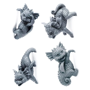 4 Шт 3D садовые статуи дракона Скульптура динозавра Фигурка Цветочный горшок Подвеска для дома на открытом воздухе Газон Двор Смола