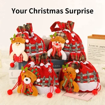 4 ШТ. сумки для кукол с рождественскими подарками, многоразовые тканевые сумки для рождественских подарков, подарочные пакеты для рождественских вязаных кукол из полиэстера, кукла-олень Санта