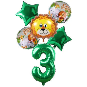 6 шт. /компл. 32-дюймовый набор воздушных шаров из алюминиевой пленки с зеленым номером, воздушные шары с животными, детские игрушки, украшения для дня рождения, декор для душа ребенка