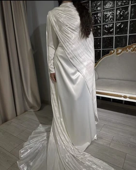 AsaNagi Блестящие Белые Атласные Платья Для выпускного вечера С Длинным Рукавом И Шлейфом Женское Вечернее Платье Для торжественных случаев 2023