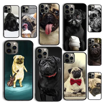 Autumu Animal Черный Мопс крупным планом Чехол для Телефона iPhone 15 12 mini X XS XR 11 13 14 Pro Max SE 2020 Apple 6S 7 8 Plus Coque