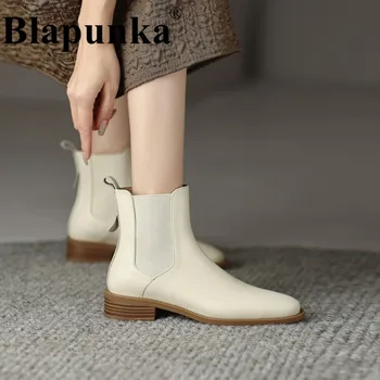 Blapunka/ Женские ботинки из натуральной кожи на низком каблуке; короткие ботинки 