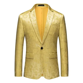 HOO 2023 Осенний новый мужской деловой повседневный пиджак Модные золотистые блейзеры с цветочным рисунком