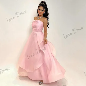 Lena - Женское вечернее платье из органзы без бретелек с плиссированными краями, розовое модное вечернее складное платье для танцев на полу