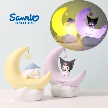 Sanrio Kuromi Cinnamonroll Moon Led Light Кавайный 3D Мультяшный Орнамент Милая Красавица Ночник для спальни Прикроватный Декор Лампа Подарки