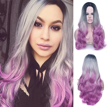 Soowee Длинные черные Серые Фиолетовые волосы цвета Омбре, волнистые парики для косплея, парик для костюмированной вечеринки на Хэллоуин для женщин