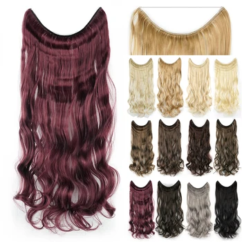 Soowee Длинный Бордовый Синтетический Шиньон Для Волос Fish Line Fusion Невидимые Вьющиеся Пряди Для Наращивания Волос Для Женщин