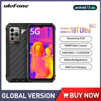 Ulefone Power Armor 18T Ultra 5G Прочный Смартфон С тепловизионным Дисплеем 24 ГБ 512 ГБ 108 Мп Мобильный Телефон Android 13,0 9600 мАч NFC