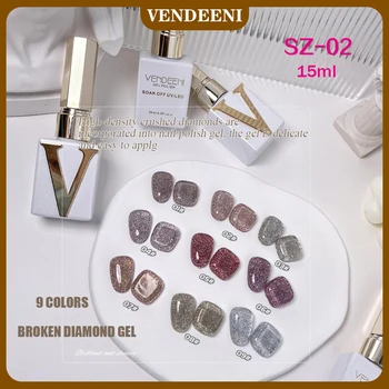 Vendeeni 9 цветов / набор Красный Блестящий Гель-лак для ногтей со сломанным бриллиантом, Красочная вспышка, гель-лак с высокой плотностью, 15 мл, впитывающийся УФ-светодиодом, 15 мл