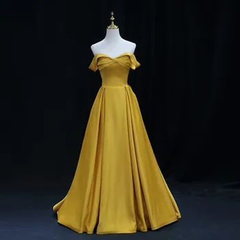 Бальное платье принцессы с открытыми плечами, Золушка, желтое свадебное платье для новобрачных с корсетом на спине, платья для женщин, вечерние платья