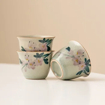 Борнеоловая глазурь, Образец магнолии ручной росписи, Чайный сервиз Кунг-фу, Одиночная керамическая чашка для домашнего чая