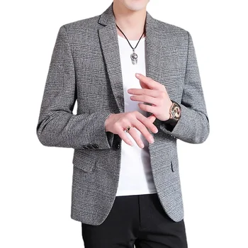 Бутик мужской моды 2023, однобортный, дышащий в корейскую клетку, Модные куртки в корейском стиле, Высококачественные маленькие костюмы