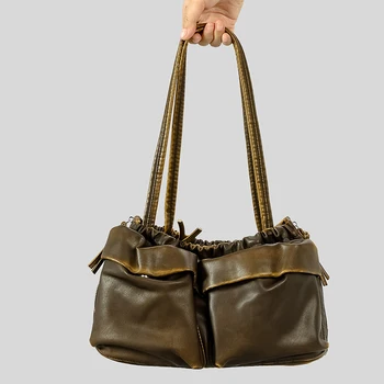 Винтажные сумки через плечо с несколькими карманами для женщин, мотоциклетная сумка из мягкой искусственной кожи в стиле ретро, сумка-тоут большой емкости 2023