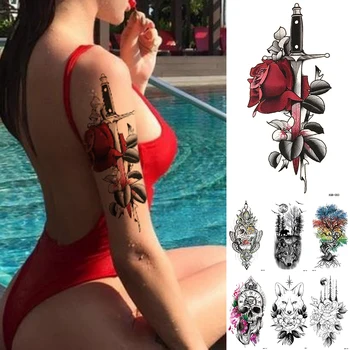 Водонепроницаемая временная татуировка наклейка роза Меч змея сердце флэш-татуировки сова Вселенная дракона боди-арт рука поддельная татуировка женщины мужчины