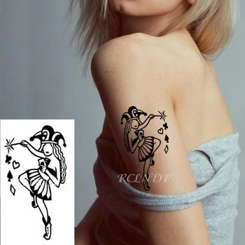 Водонепроницаемая временная татуировка, наклейка с изображением девушки-клоуна, игральных карт, сердечка, боди-арта, Поддельная татуировка, флэш-татуировка для детей, Мужчин, Женщин