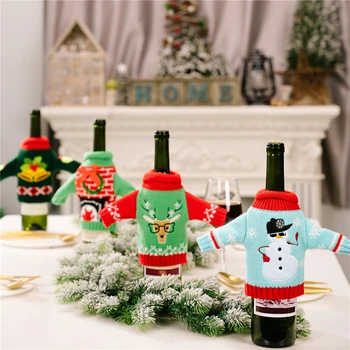 Вязаные Рождественские украшения для бутылок вина, Новогодний Рождественский семейный ужин, Санта-Клаус, сумка-чехол для бутылки вина