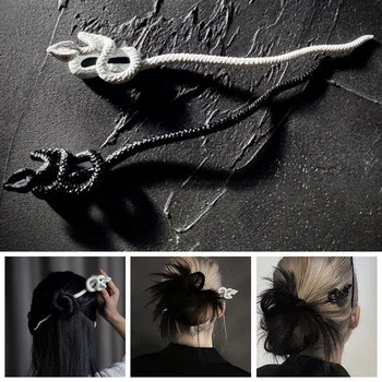 Готическая черно-белая змеиная палочка для волос, Ювелирная заколка для волос в древнем китайском стиле, женская мода, головные уборы, аксессуары для волос для вечеринок