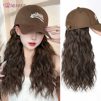 Длинная Кукурузная Кудрявая шляпа-Парик для женщин, натуральные коричневые парики, Синтетическая бейсбольная кепка, Парик для волос, Регулируемые накладные волосы