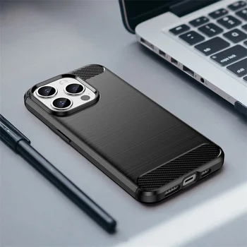 Для iPhone 15 Pro Чехол-накладка для iPhone 15 Pro Max Capas Из углеродного волокна С мягкими Силиконовыми вставками Для iPhone 11 12 13 14 15 Pro Max Plus