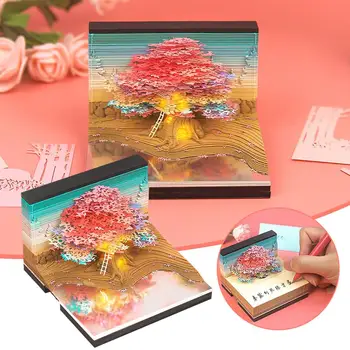Домик на дереве в цвету вишни, Домик на дереве, панорамный 3D Note, Зеркальная бумага, Панорамный домик на дереве, Трехмерная цветная резьба Note J8N2