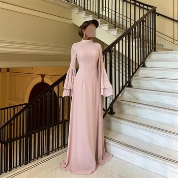 Женское вечернее платье MOLISA Simple с высоким воротом и длинным рукавом, со шлейфом, длиной до пола, элегантное вечернее платье для выпускного вечера, новинка 2023 года