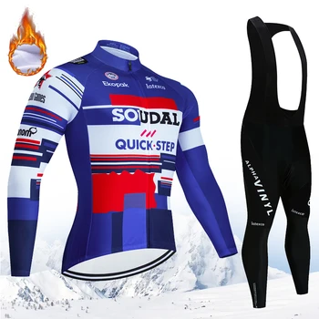 Зимний комплект из термо-флисовой велосипедной майки QUICK STEP Maillot Ropa Ciclismo С длинным рукавом для горных велосипедов Теплая Велосипедная одежда
