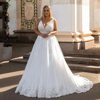 Изысканное Свадебное платье без рукавов с V-образным вырезом и Романтичными аппликациями Vestidos De Novia