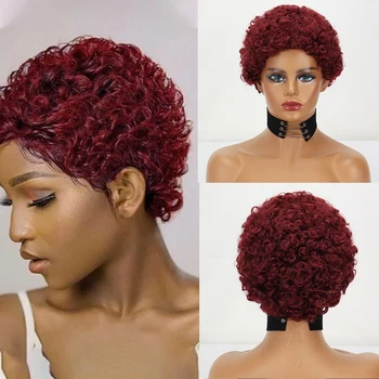 Красный синтетический парик Черный женский парик с короткими волосами Бразильский парик с вьющимися волосами Для ежедневного использования Женский парик Подходит для вечеринок