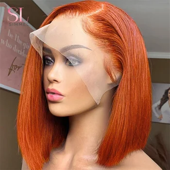 Кружевной фронтальный парик 13x4, Рыжий Боб, кружевной фронтальный парик, Цветные парики из человеческих волос, закрытие шнурком 4x4, Короткие парики из человеческих волос, предварительно выщипанные