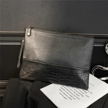Модный мужской клатч с крокодиловым узором, сумки-конверты из искусственной кожи, брендовая простая деловая сумка через плечо большой емкости