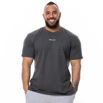 Мужская Спортивная хлопковая футболка для бега трусцой, Хлопковые топы для фитнеса, мужские тренировочные футболки, топы для бодибилдинга, одежда с коротким рукавом