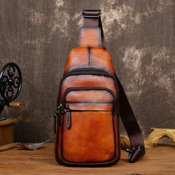 Мужская сумка-мессенджер из натуральной кожи, рюкзак для путешествий, Ретро Мужская сумка-слинг из натуральной воловьей кожи, рюкзак-ранец