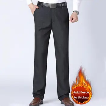 Мужские костюмные брюки из плотного плюша, мужские костюмные брюки с мягкими карманами, застежка-молния до середины талии, официальный деловой стиль, тепло для отцов