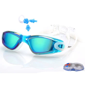 Мужчина женщина унисекс взрослые противотуманные Водонепроницаемые плавательные очки плавательные очки 5 цветов черный синий красный серебристый небесно-голубой B42001