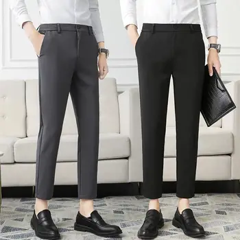 Новые повседневные мужские брюки, девятиточечные брюки для ног, тонкие дышащие Удобные Высококачественные мужские брендовые брюки для делового костюма H74