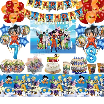 Новый Goku Dragon Ball Z Детский День Рождения Украшение Фольгированный Воздушный Шар CakeTopper Посуда Для Вечеринок Тарелка Чашка Скатерть Подарок