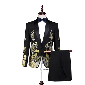 Новый Европейский размер (блейзер + брюки), Мужской костюм, Элегантное трендовое платье ведущего с вышивкой, костюм для выступления шафера, комплект из 2 предметов