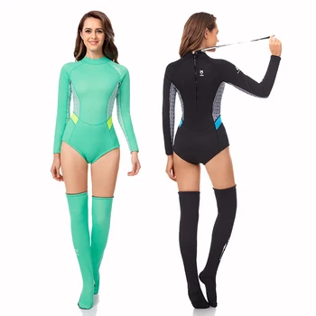 Новый женский цельный водолазный костюм из неопрена толщиной 2 мм, защита от солнца с длинным рукавом и теплый купальный костюм, носки для серфинга на молнии сзади