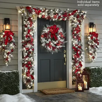 Новый Рождественский венок для входной двери, Рождественский Дверной венок, Украшения из красного шара для дверной оконной накидки, Рождественские украшения для помещений и улицы.