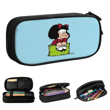 Пенал Mafalda Sad Thinking, милая сумка для ручек с мультяшным рисунком Каваи, детские косметички для студентов, школьные косметические пеналы