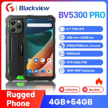 Прочный смартфон Blackview BV5300 Pro, 6580 мАч, 4 ГБ + 64 ГБ, P35, Мобильный телефон 6,1 дюйма, IP68, Водонепроницаемый мобильный телефон с NFC, 512 ГБ расширенной оперативной памяти