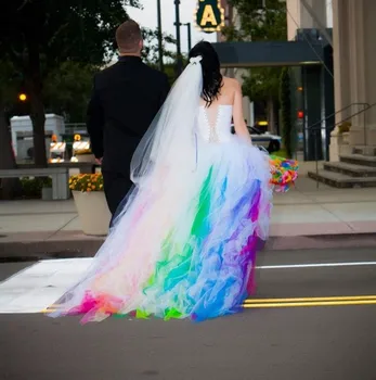 свадебное платье robe de mariage Белое и радужное Свадебное платье из тюля со шнуровкой сзади, высокие и низкие свадебные платья, свадебное платье
