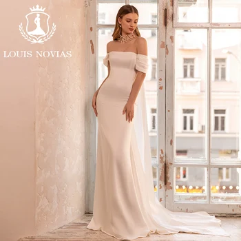 Свадебное платье русалки LOUIS NOVIAS с открытыми плечами 2023 без бретелек, без рукавов, с лентами, тонкое атласное свадебное платье Vestidos De Novia