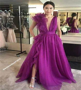 Сексуальное фиолетовое платье для выпускного вечера с иллюзией разреза, длинное вечернее платье с круглым вырезом и открытой спиной, элегантные вечерние платья в стиле бохо для официальных мероприятий