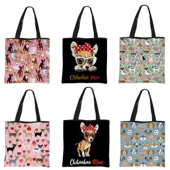 Сумка с принтом милой собачки чихуахуа, женская большая сумка-тоут, женская повседневная сумка для покупок на открытом воздухе, сумка для хранения на открытом воздухе