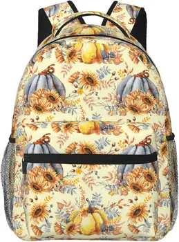 Тыква, подсолнух, опавшие листья, легкий рюкзак для ноутбука для женщин, мужская сумка для колледжа, повседневный рюкзак, дорожная сумка